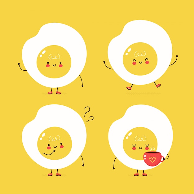 Cute happy fried egg set. vector cartoon character illustration design,simple flat style. fried egg character bundle, collection concept