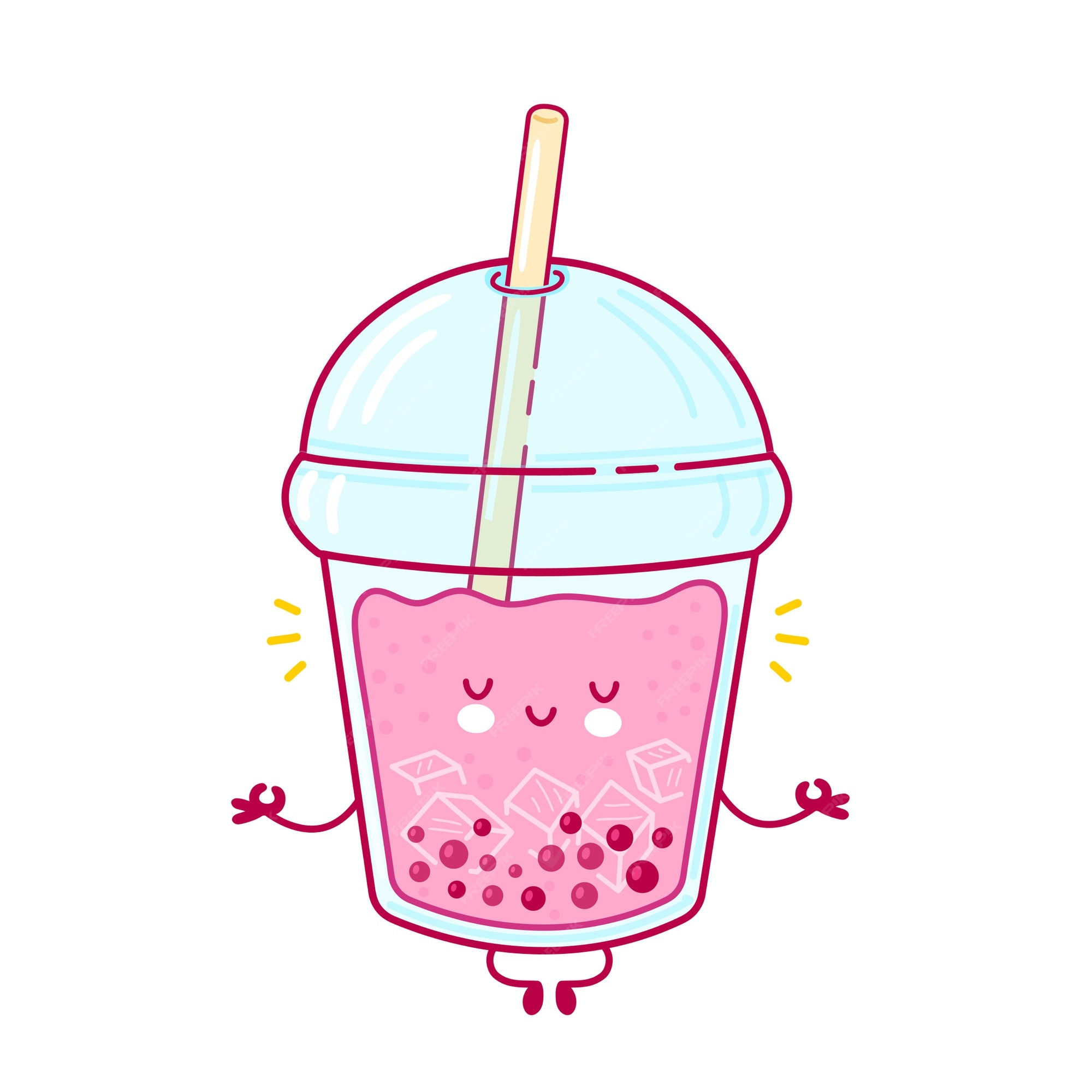 Premium Vector  Cute happy funny bubble tea cup meditate. flat line  cartoon kawaii character illustration icon. isolated on white background.  boba, bubble tea concept