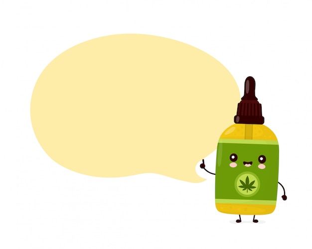 Cute happy funny cannabis CBD oil bottle.   cartoon character illustration icon design.Isolated