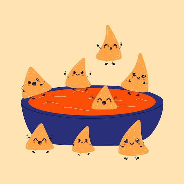 Cute happy funny Dumplings bathed in sauce. Happy food positive emoji, funny kawaii