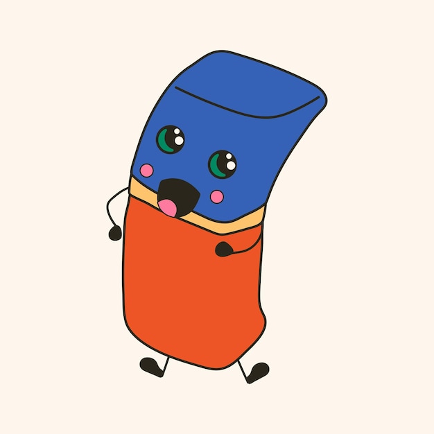 Cute happy funny Paintbrush with kawaii eyes Cartoon cheerful school mascot