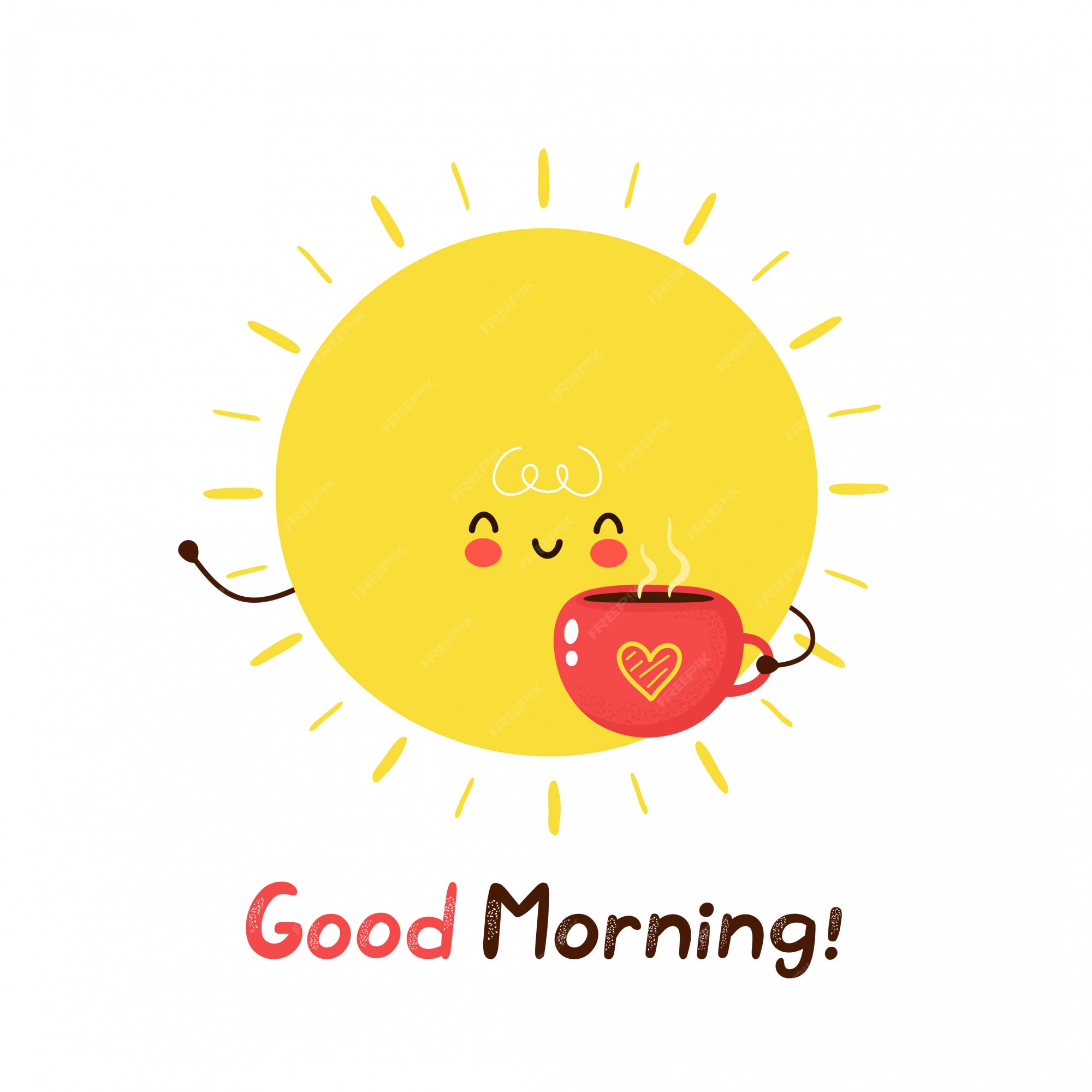 Premium Vector | Cute happy funny sun with coffee mug. cartoon character illustration icon on white background. good morning card Premium Vector | Cute happy funny sun with coffee mug. cartoon character illustration icon on white background. good morning card