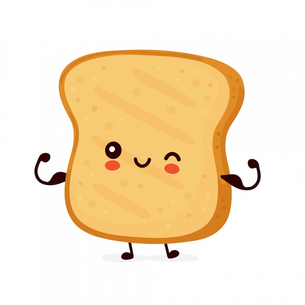 Cute happy funny toast show muscle.   cartoon character illustration icon design.Isolated