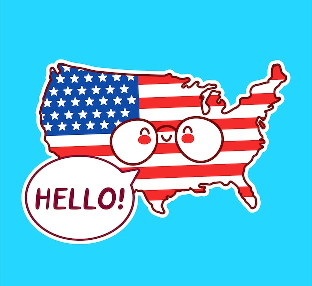 Cute happy funny usa map and flag character
