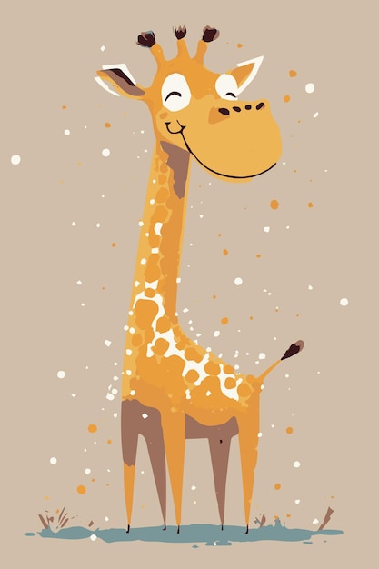 Vettore carino giraffa felice disegno animato di animale safari allegro poster colorato dello zoo di arte vettoriale