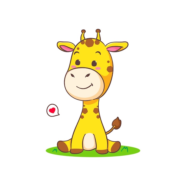 Cute happy giraffe sitting cartoon character on white background vector illustration