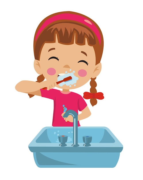 Милая счастливая девушка чистит зубы