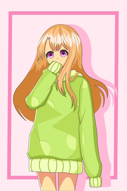 Cute and Happy Girl with Green Clothes Design Illustration