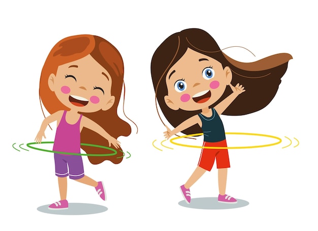 Cute happy girls doing sports circling