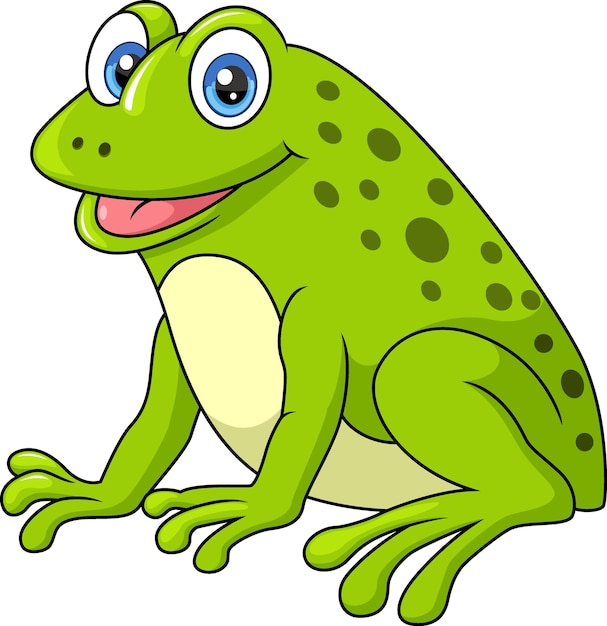 Милый счастливый мультфильм зеленая лягушка на белом фоне