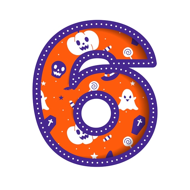 Vector cute happy halloween number 6 six numeral numeric party font character cartoon spooky horror