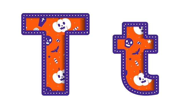 かわいいハッピーハロウィン T アルファベット 大文字 小文字 パーティー フォント タイポグラフィ キャラクター 漫画 不気味