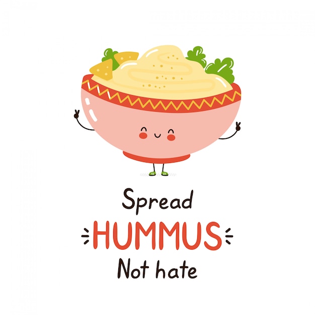 Vector cute happy hummus bowl.