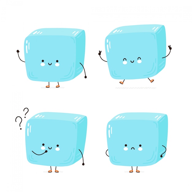 Cute happy ice cube character set