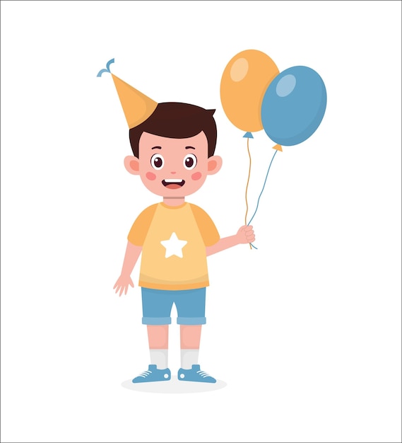 cute happy kid boy birthday illustration