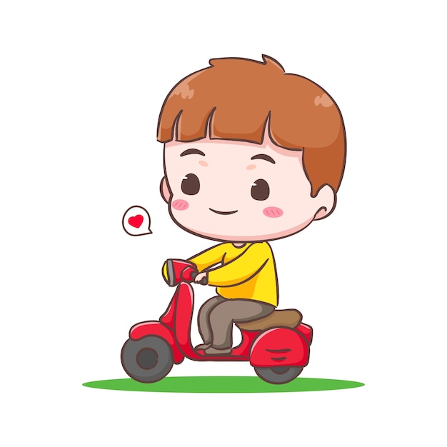 Cute happy kid boy riding motorcycle cartoon character Transportation concept design