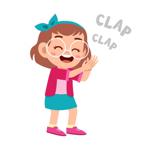 Vector cute happy kid clap hand cheer smile