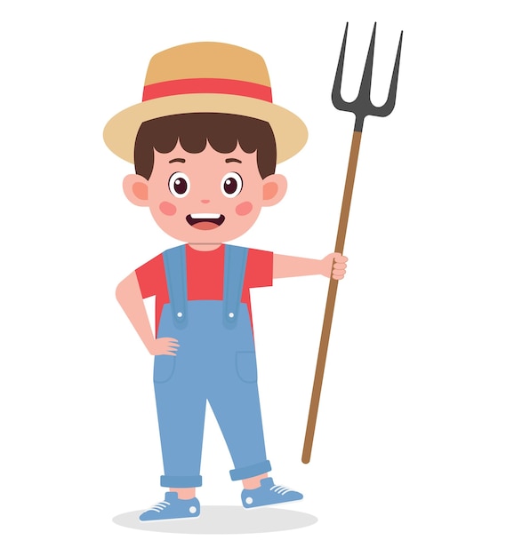 Cute happy kid Farmers and harvesting characters cartoon illustration