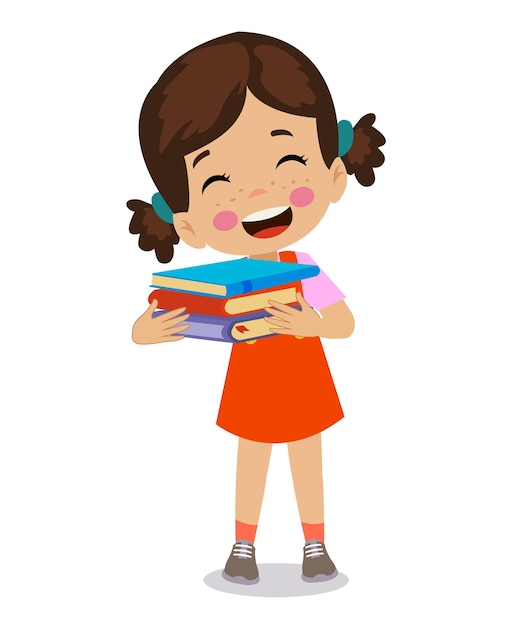 Милый счастливый ребенок с книгами в руках