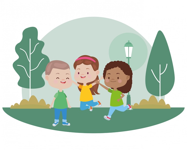 Vector cute happy kids having fun