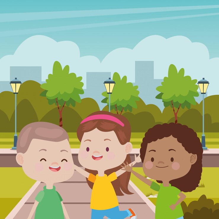 Vector cute happy kids having fun