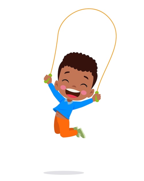 Vector cute and happy kids jumping rope