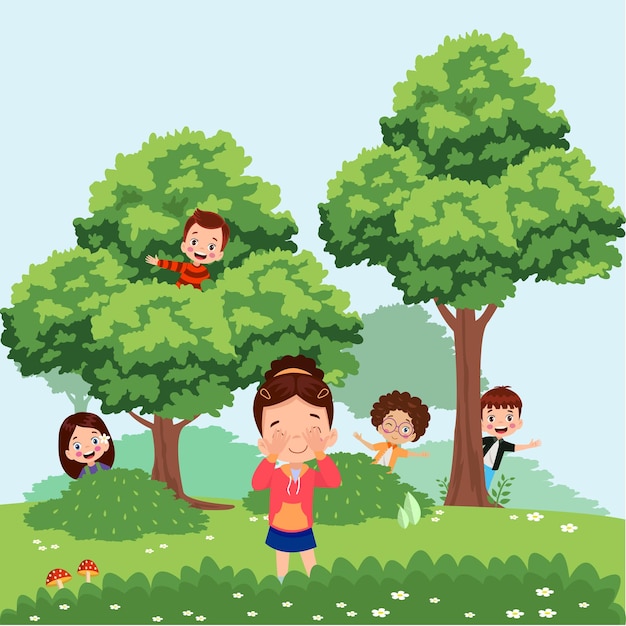 Premium Vector  Children playing hide and seek in the park