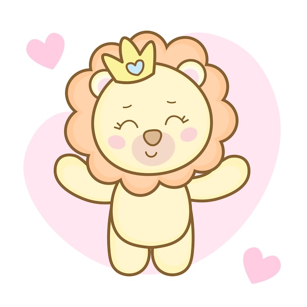 Cute and happy lion king with crown