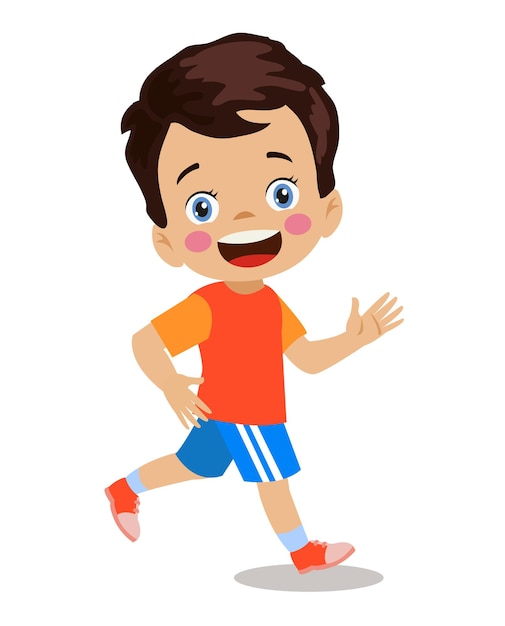 Cute happy little boy jogging