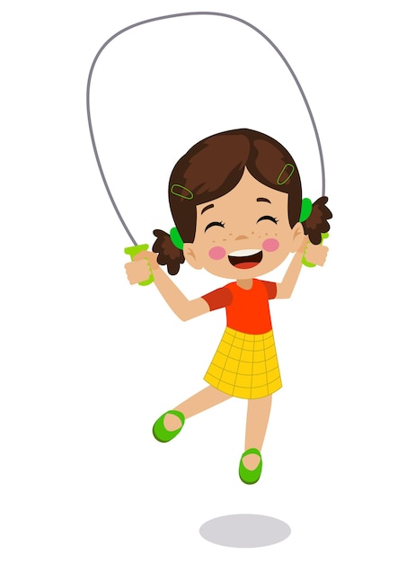 Vector cute happy little boy jumping rope