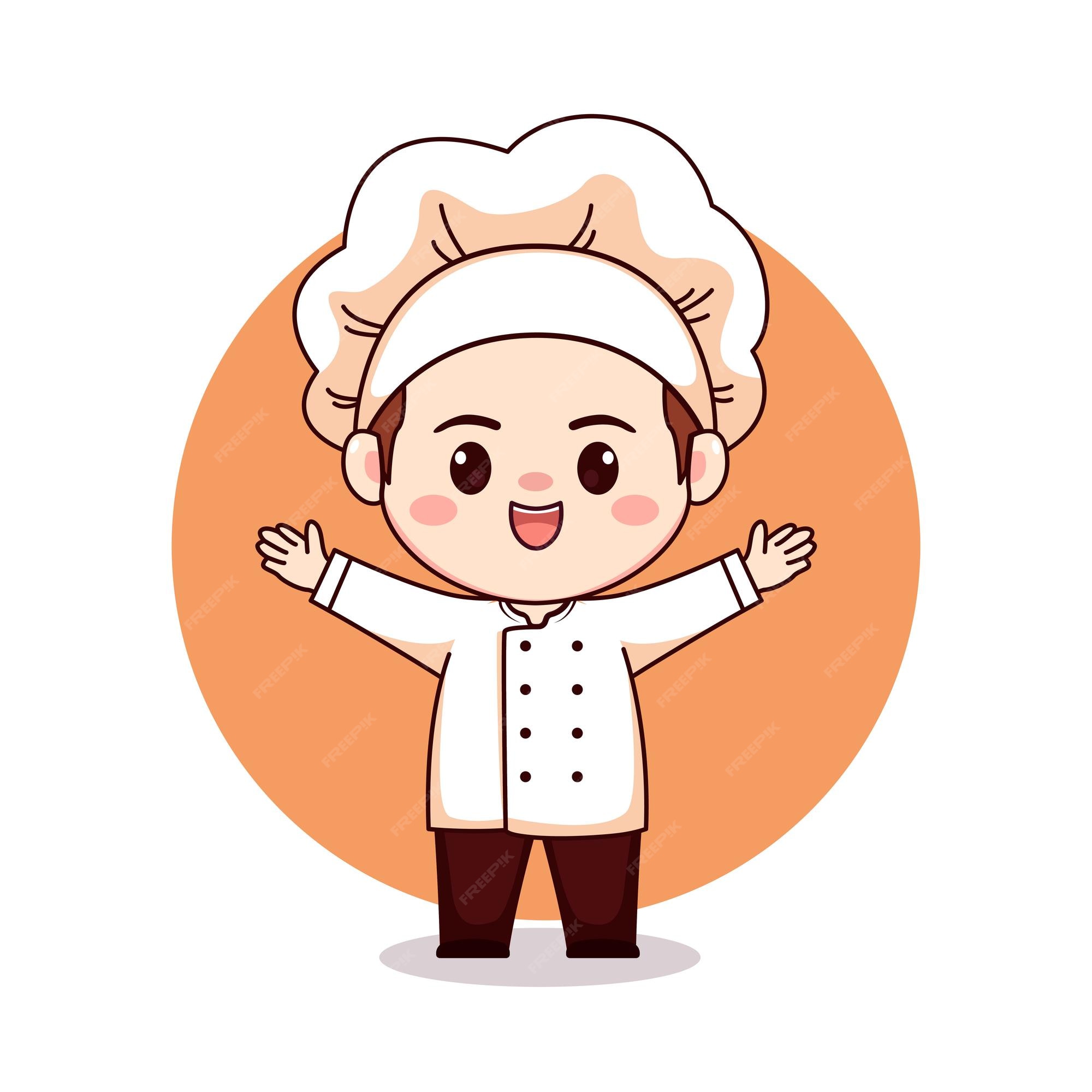 Premium Vector | Cute happy male bakery chef cartoon manga chibi ...