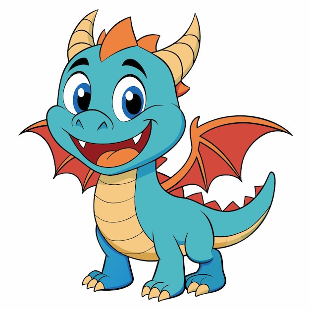 Vector cute happy mischievous young dragon fantasy illustration playful cartoon dragon character