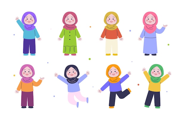 Vector cute happy muslim girl illustration