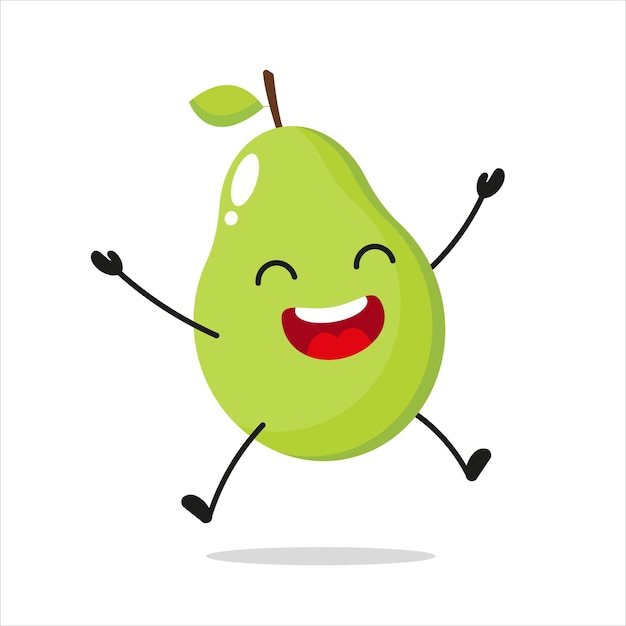 Cute happy pears character Funny victory jump celebration fruit cartoon emoticon in flat style