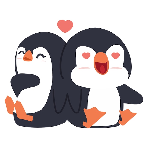 Vector cute happy penguins couple cartoon vector