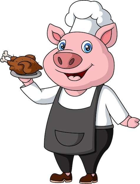 Cute happy pig chef cartoon on white background