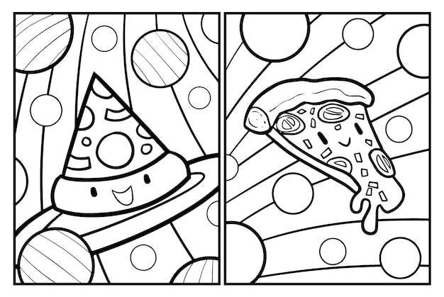 Cute happy pizza cartoon coloring page