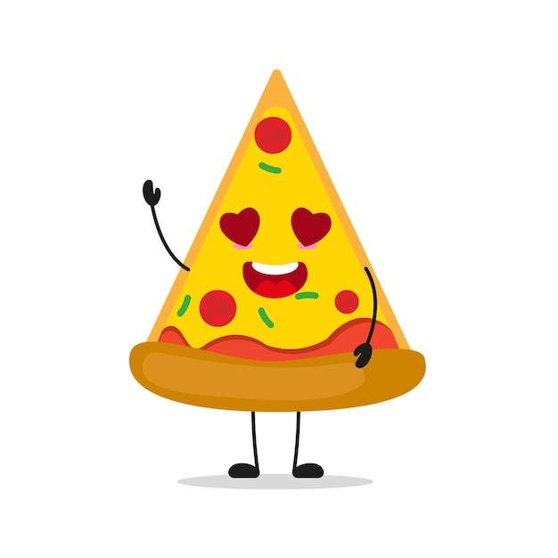 Vector cute happy pizza character funny fall in love pie cartoon emoticon in flat style food emoji vector