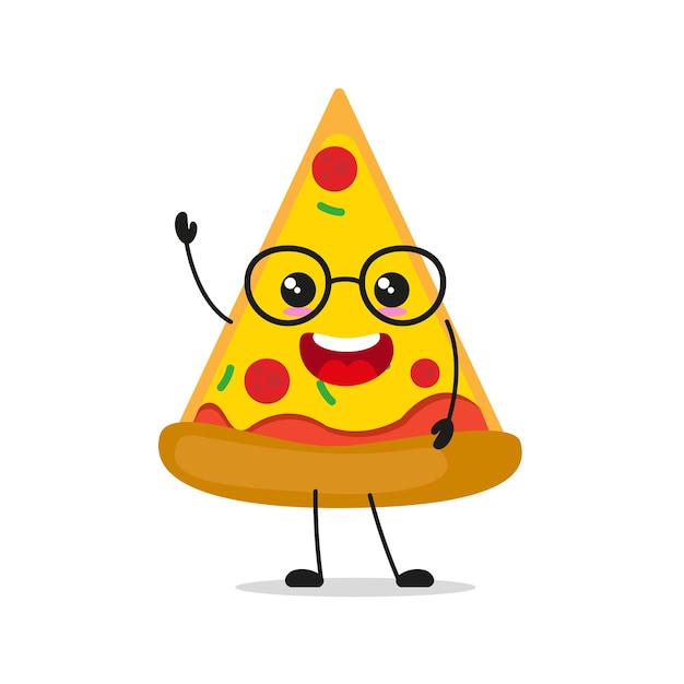 Cute happy pizza character Smiling and greet pie cartoon emoticon in flat style food emoji vector