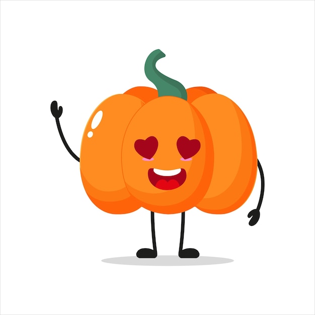 Vector cute happy pumpkin character funny fall in love pumpkin cartoon emoticon in flat style