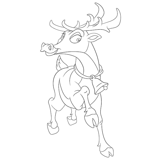 Vector cute happy running reindeer. cartoon coloring book page for kids.