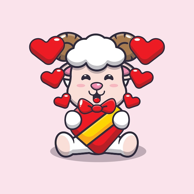 cute happy sheep cartoon character in valentines day