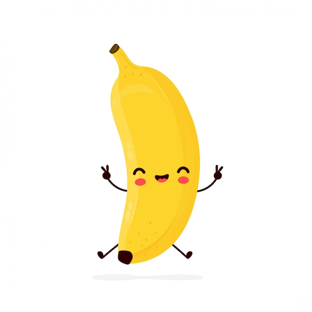 Cute happy smiling banana fruit. Cartoon character.