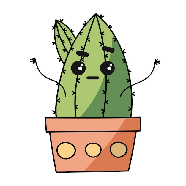 Cute happy smiling cactus in pot with question