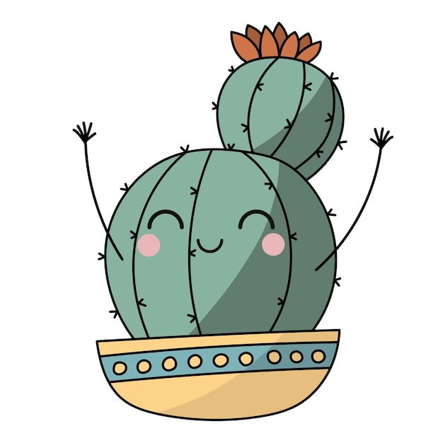 Cute happy smiling cactus Vector flat cartoon