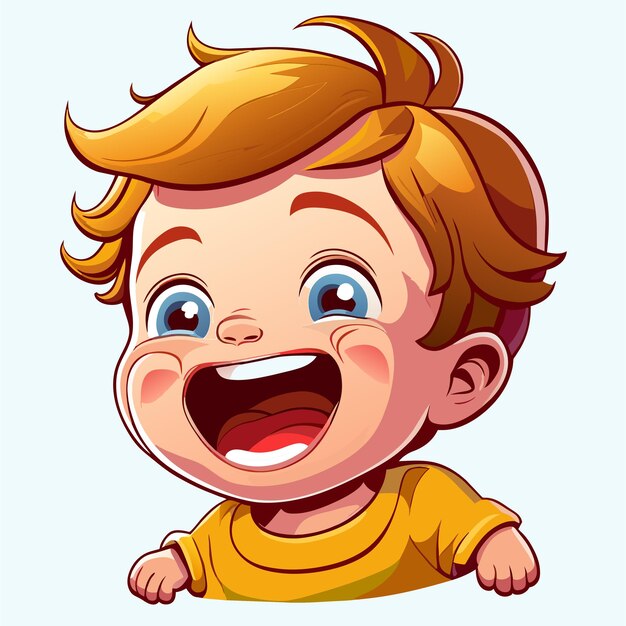 Piccolo bambino sorridente felice disegnato a mano piatto adesivo di cartone animato elegante concetto di icona illustrazione isolata