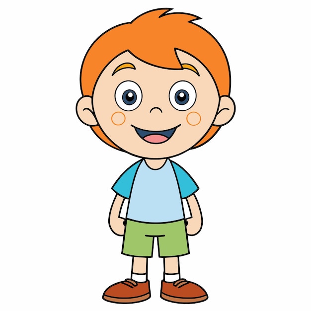 Bambino sorridente e carino disegnato a mano mascotte personaggio di cartone animato adesivo icona concetto isolato