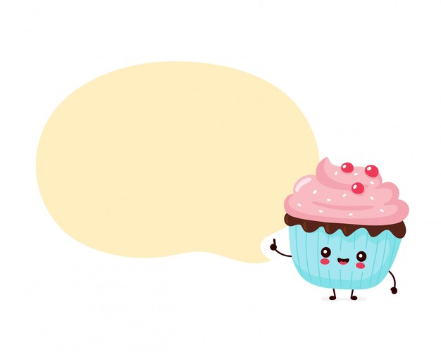 Cute happy smiling cupcake. cartoon character.