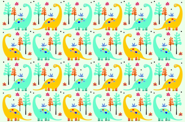 Cute happy smiling funny dinosaur seamless pattern