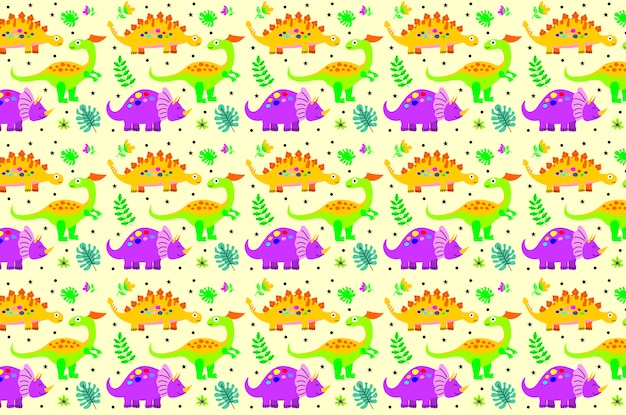 Vector cute happy smiling funny dinosaur seamless pattern